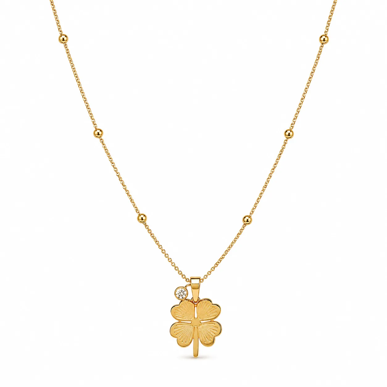 Colar Trevo da Sorte em Aço Inoxidável Dourado