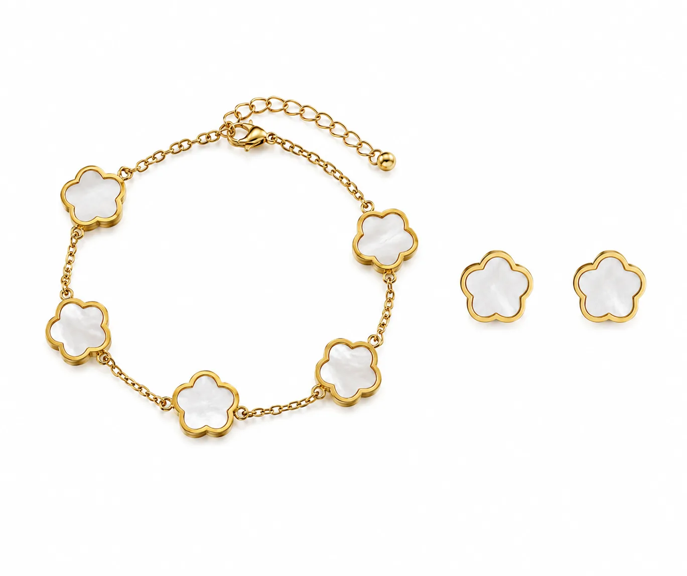 Conjunto Trevo Elegance Branco em Aço Inoxidável