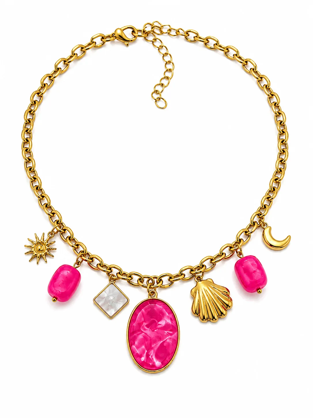 Colar Charms Rosa Dourado em Aço Inoxidável