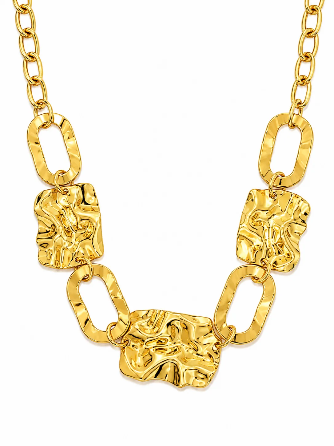 Colar Elos Texturizados Dourado em Aço Inoxidável
