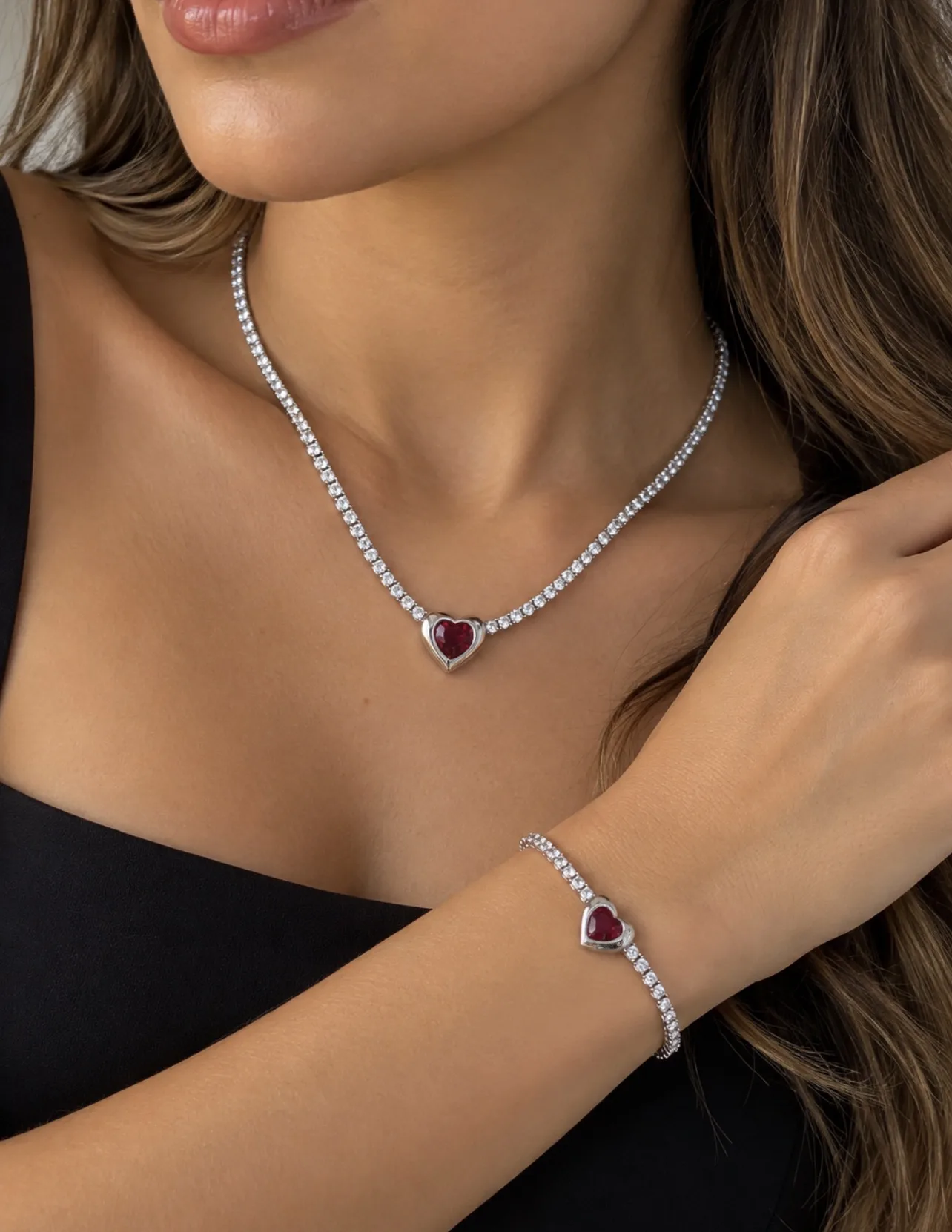 Pulseira Éclat DYMONTE — Prata e Coração Vermelho — foto 2