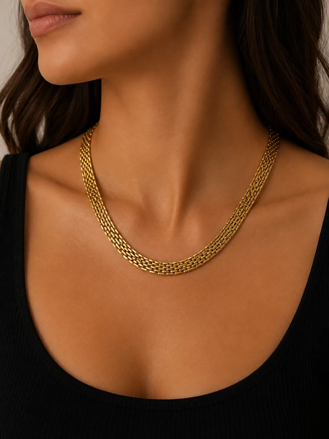 Colar Malha Trançada Premium em Aço Inoxidável Dourado — foto 2