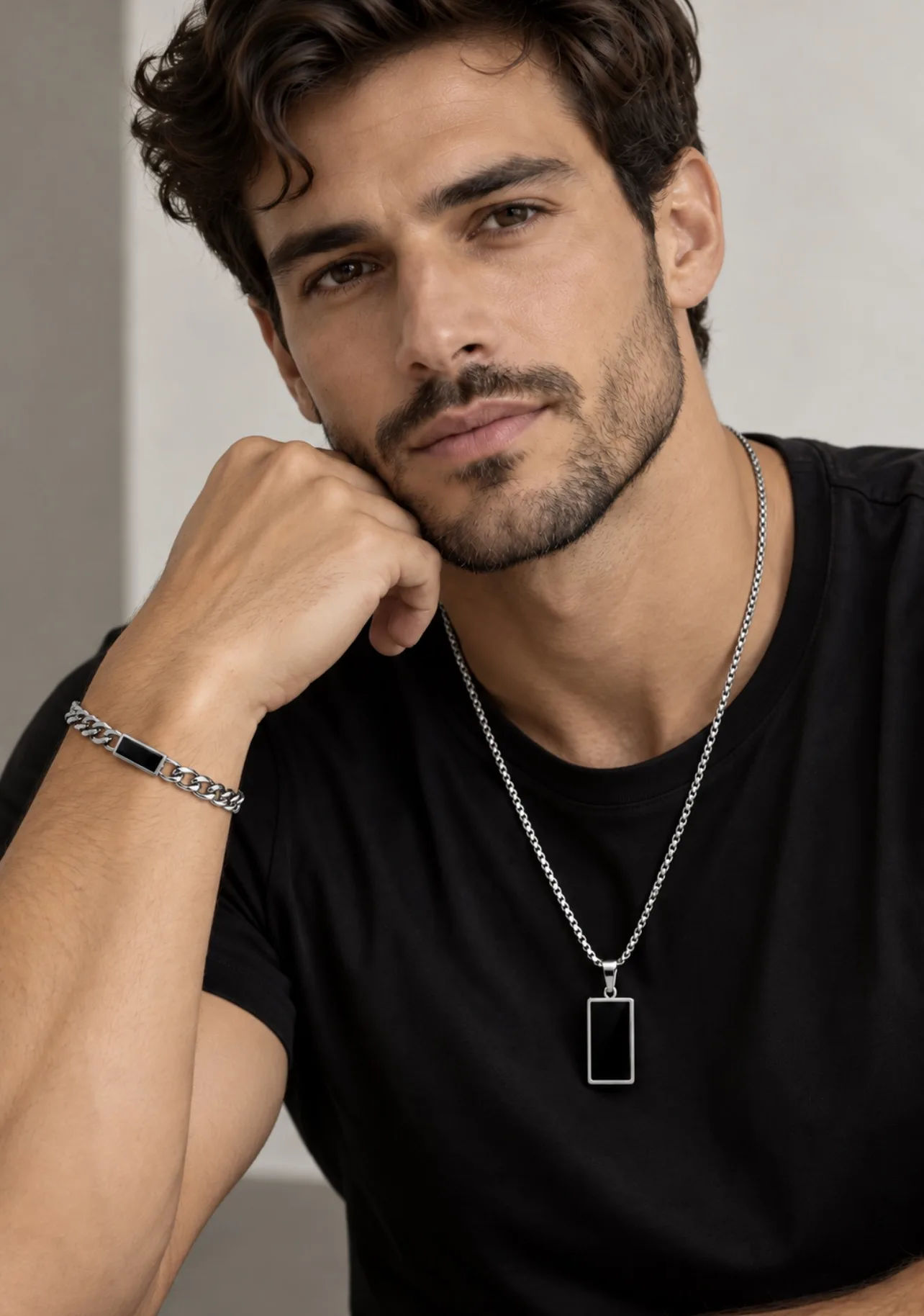 Colar Masculino Noir em Aço Inoxidável — foto 3