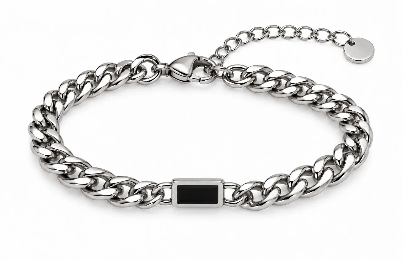 Pulseira Masculina Onyx Prata DYMONTE