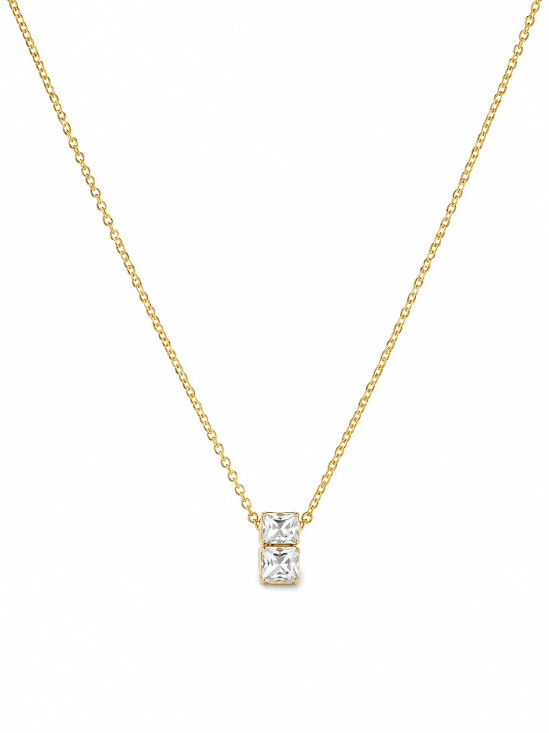 Colar Duplo Cristal em Aço Inoxidável Dourado