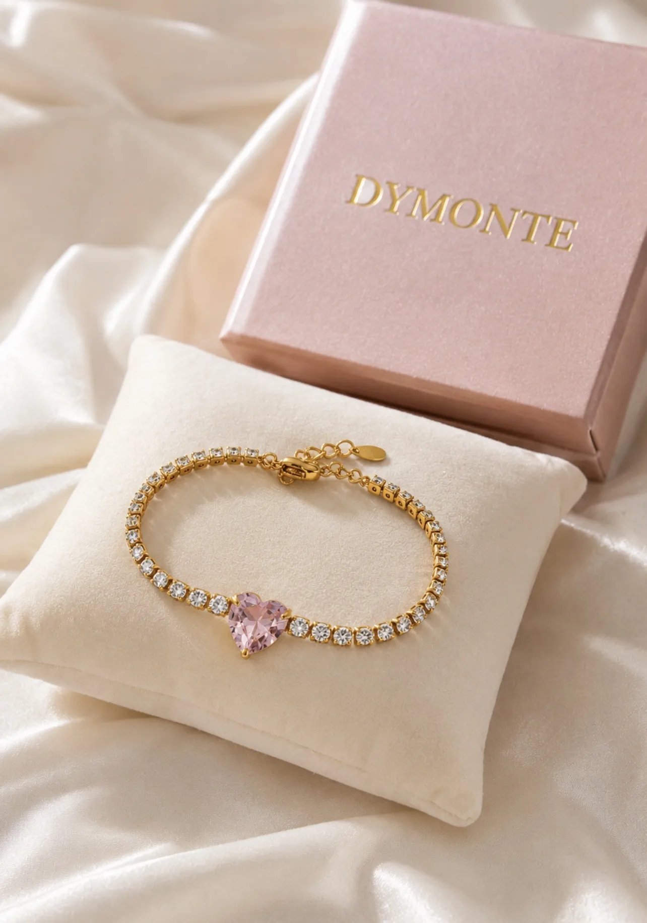 Pulseira Coração Rosa em Aço Inoxidável com Zircónias — foto 2