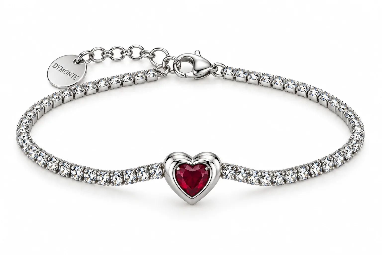 Pulseira Éclat DYMONTE — Prata e Coração Vermelho