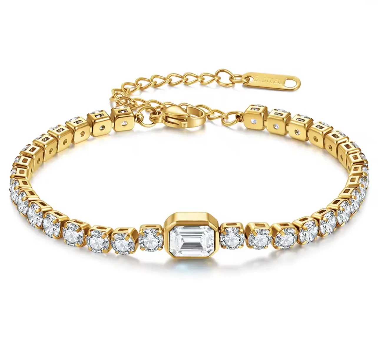 Pulseira Esmeralda em Aço Inoxidável com Zircónias