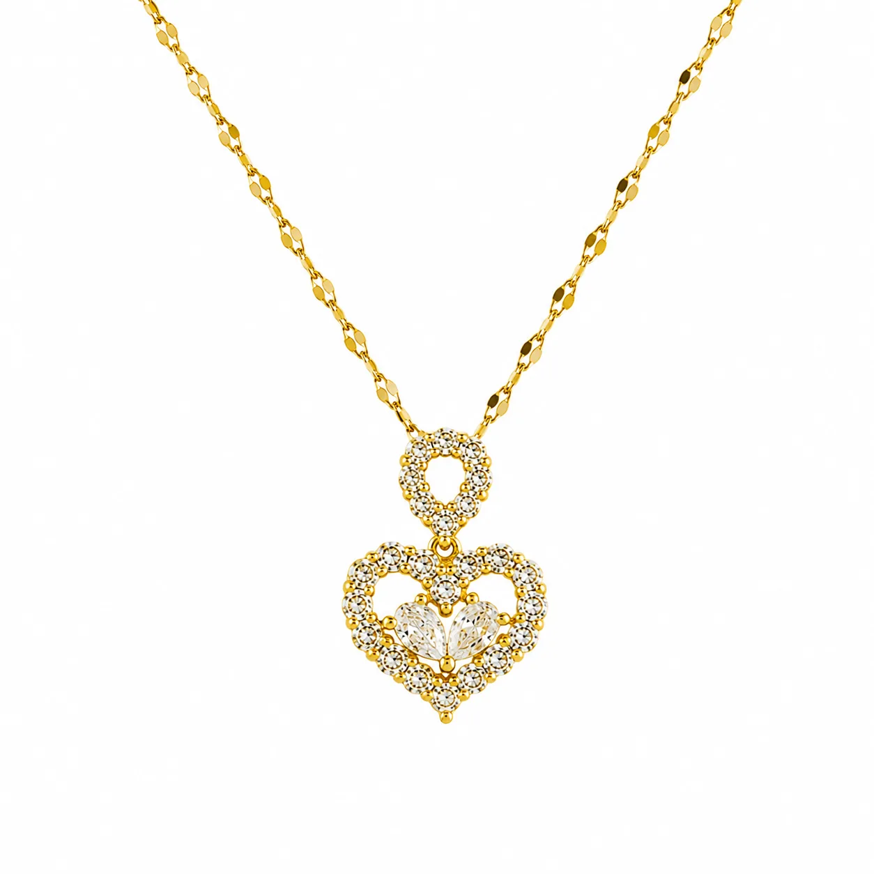 Colar Coração Imperial Dourado em Aço Inoxidável com Zircónias