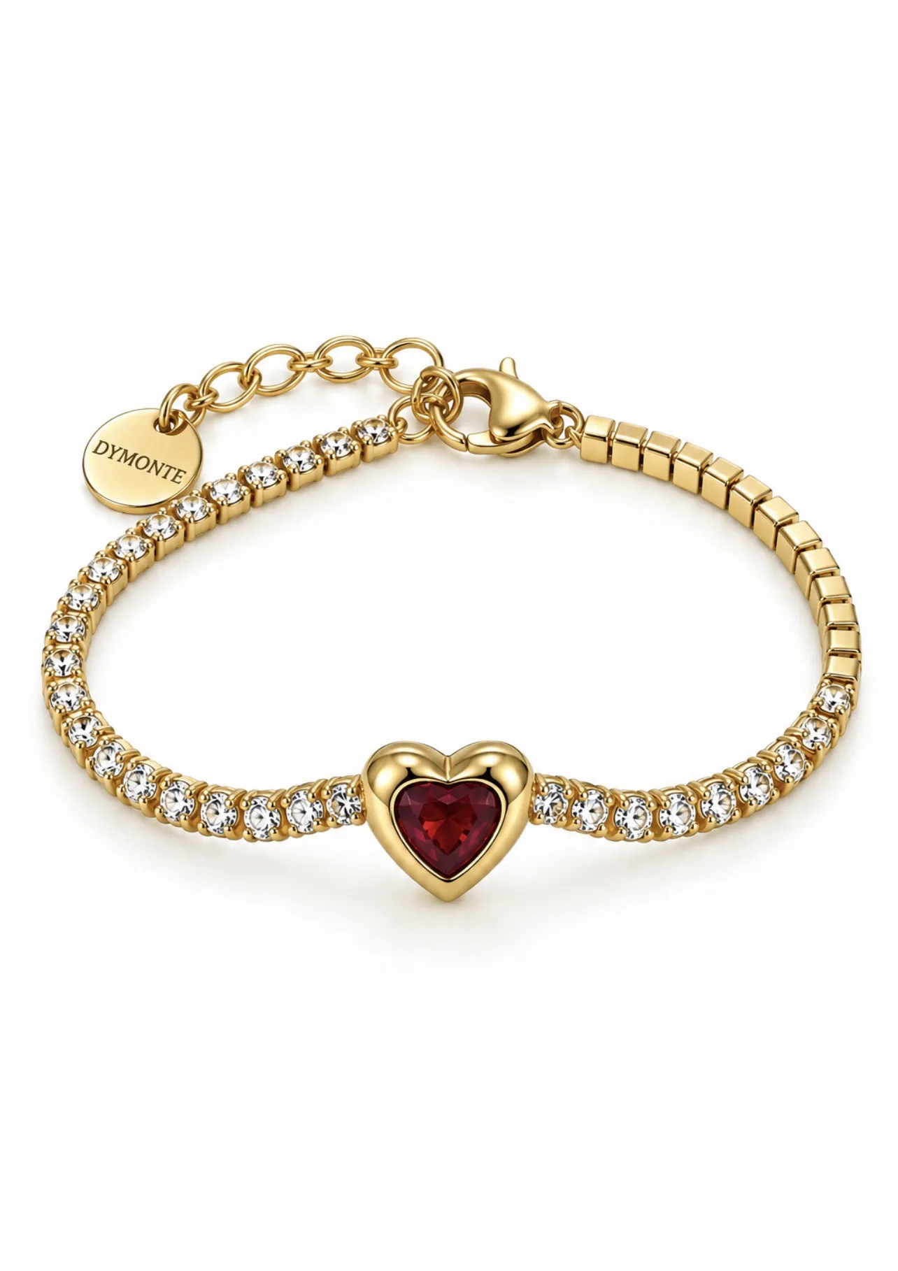 Pulseira Éclat DYMONTE – Dourada com Pedra Vermelha
